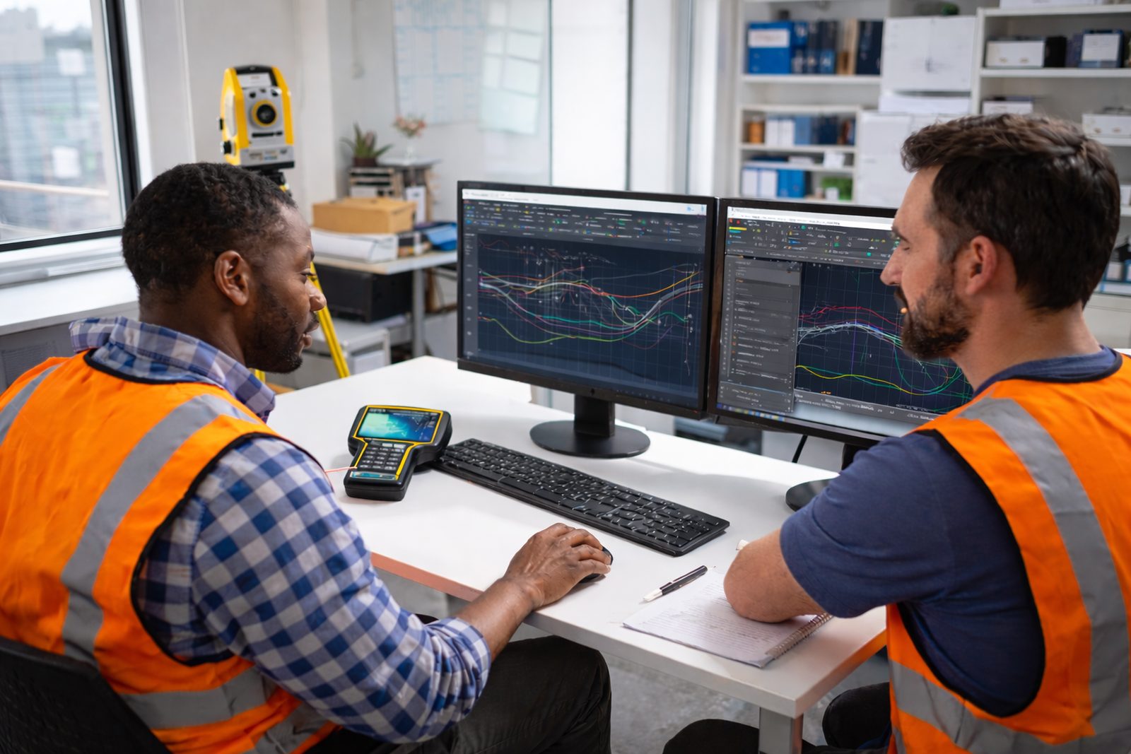 Southline surveyors reviewing CAD drawings